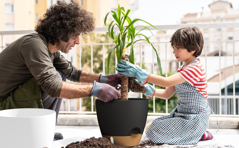 Набір горщиків для квітів ZMTECH 25 см з підставкою, 2 шт., чорний, самополив, пластик