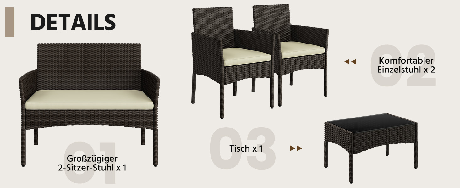 Набір садових меблів Yaheetech на 4 особи: диван, 2 крісла, стіл, подушки. Набір меблів для балкона, тераси, саду. Чорний та сірий (коричневий та бежевий).