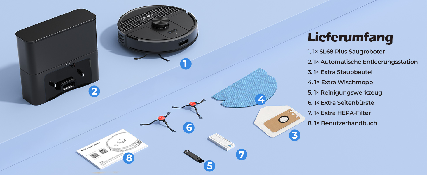 Робот-пилосос Lubluelu SL68 Plus 3-в-1 з функцією миття, 4500Pa, лазерна навігація, керування через додаток, 24 зони заборони для шерсті тварин, килим