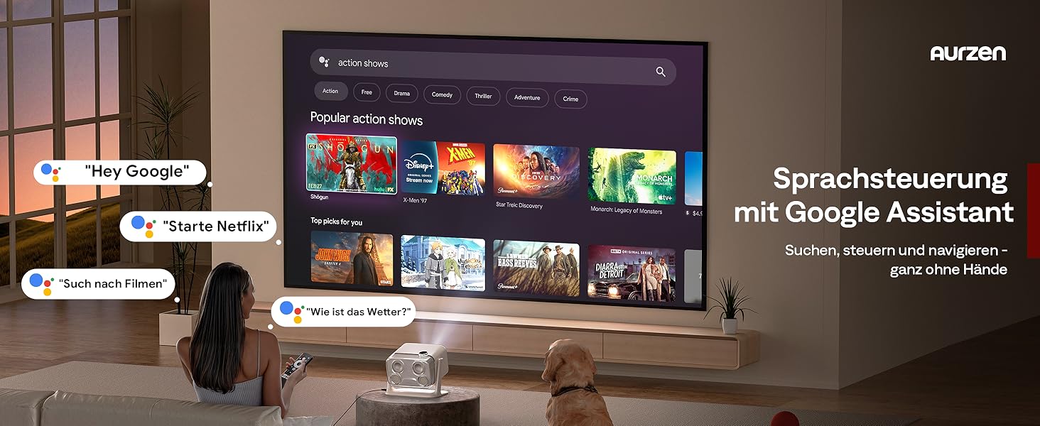 Aurzen Boom Mini 4-в-1 Smart Beamer з Google TV, 4K, проєктор для дому та на вулицю, 20W Dolby Audio, 500 ANSI, ToF автофокус, корекція трапеції, Wi-Fi/Bluetooth, підтримка смартфонів (кремовий)