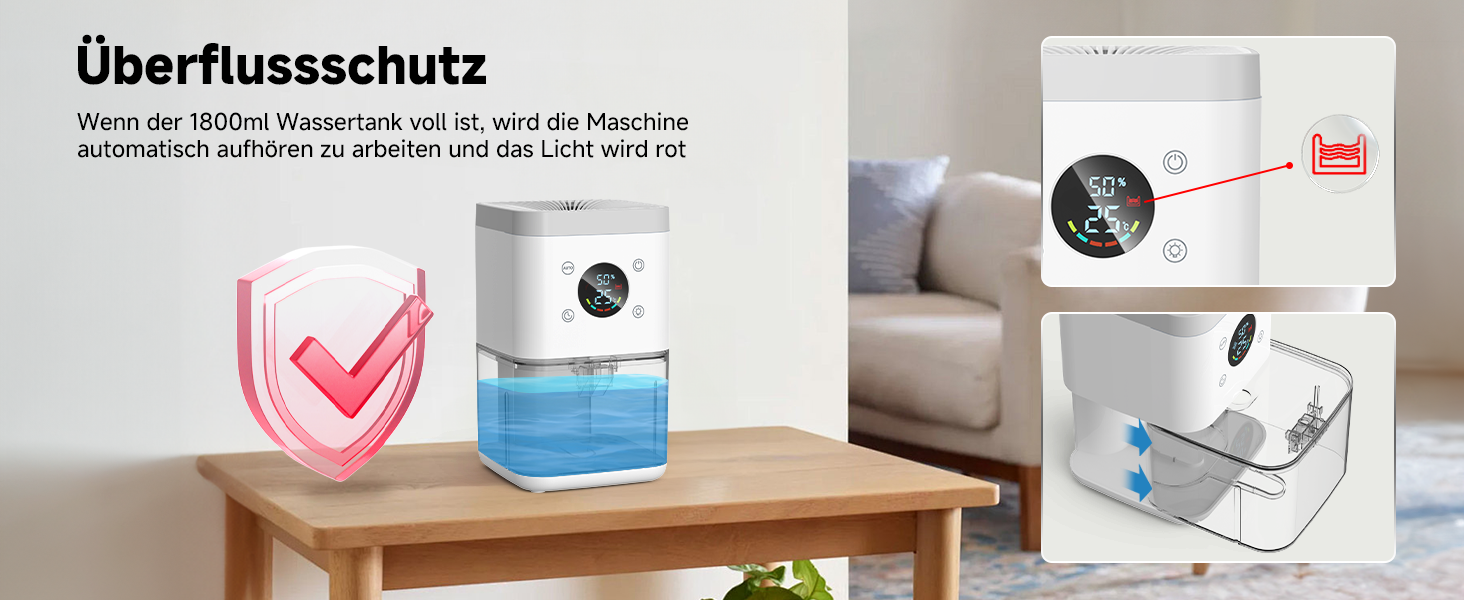 Електричний осушувач повітря 1800 мл, тихий, з функцією автоматичного відтавання, очищення повітря та захист від вологи, для спальні/ванної кімнати - білий