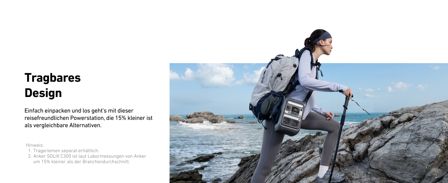 Портативна електростанція Anker SOLIX C300: 288Wh LiFePO4, 300W (макс. 600W), сонячний генератор, 140W швидка зарядка. Для кемпінгу, подорожей, надзвичайних ситуацій. (Сонячна панель опціонально)