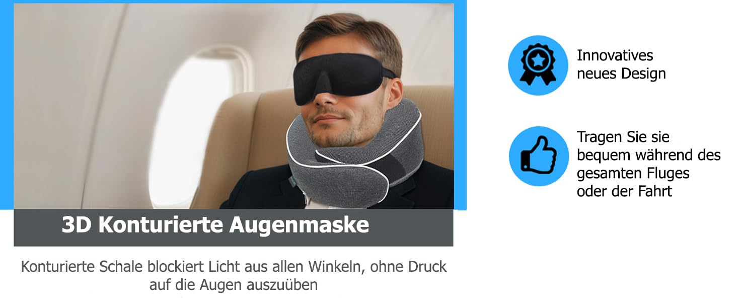 Подушка для шиї ProGlobe, 100% Memory Foam, ортопедична, для подорожей (літак, авто, поїзд), з маскою для сну, сітчаста сумка (темно-сірий)