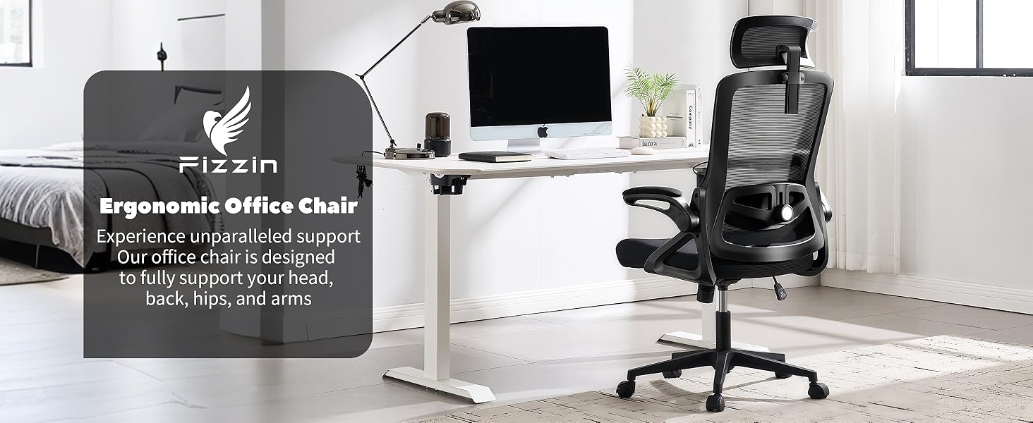 Ергономічне крісло для офісу Fizzin, комп'ютерне крісло з регульованою поперековою підтримкою, дихаюча сітчаста спинка, посилене сидіння, зручне крісло для дому та офісу (Рожевий) (Чорний)