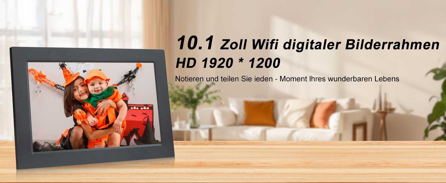 Frameo Цифровий фоторамка 10.1 дюйма з Wi-Fi, HD сенсорний екран, 16GB пам'яті, автоматичне обертання, віддалене завантаження фото та відео, чорний