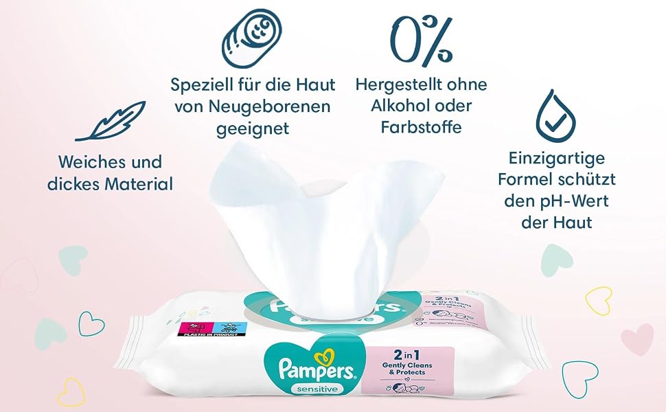 Дитячі вологі серветки Pampers Sensitive, без ароматизантів, для чутливої шкіри, 12 упаковок по 52 шт (загалом 624 шт)