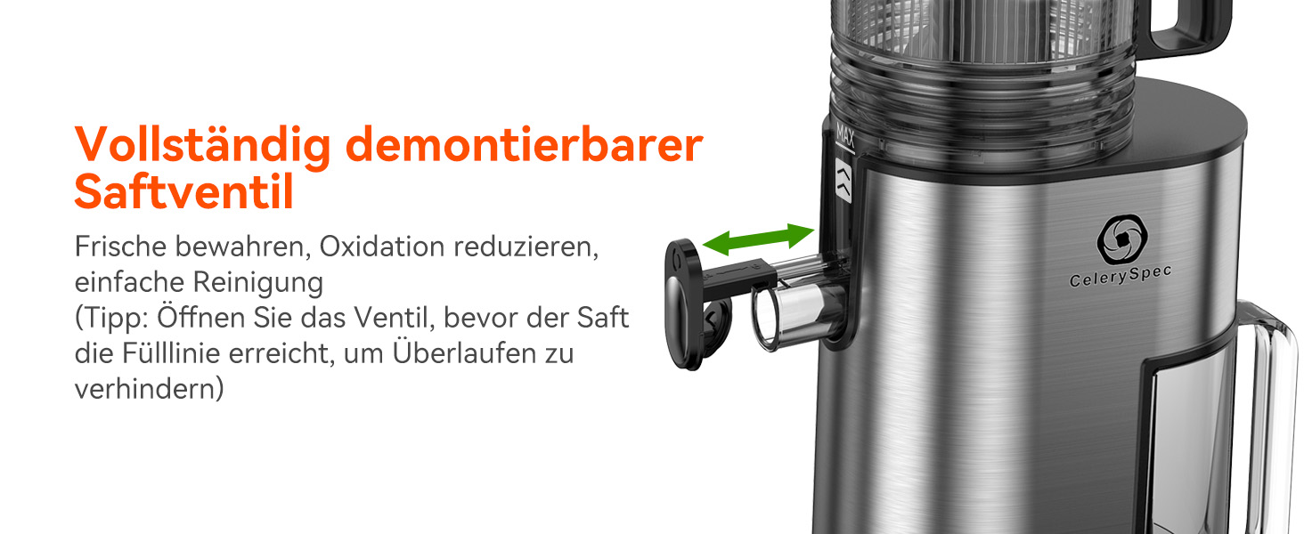 Шовковий відцентровий соковичавник - переможець тесту, для цілих овочів та фруктів, 130 мм завантажувальний отвір, 1.8л, BPA-free, 250W, функція зворотного ходу, легке очищення, нержавіюча сталь, чорний