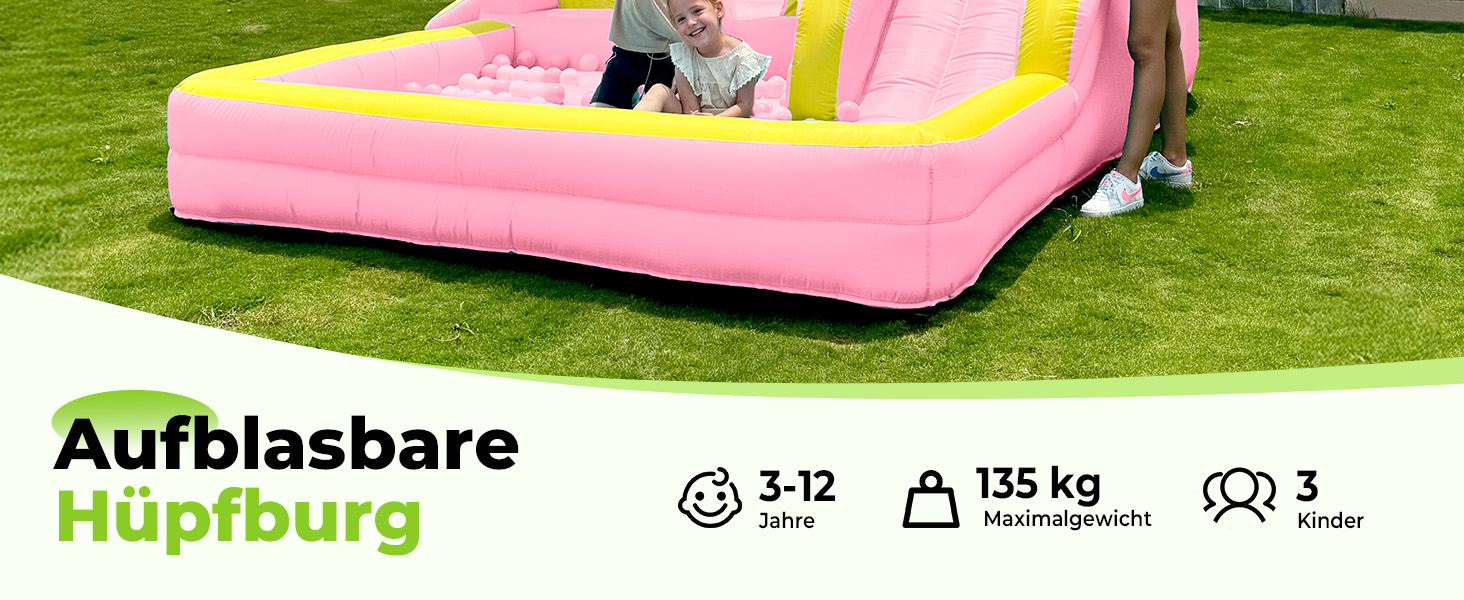 Надувний замок для дітей великого розміру з гіркою (рожевий)