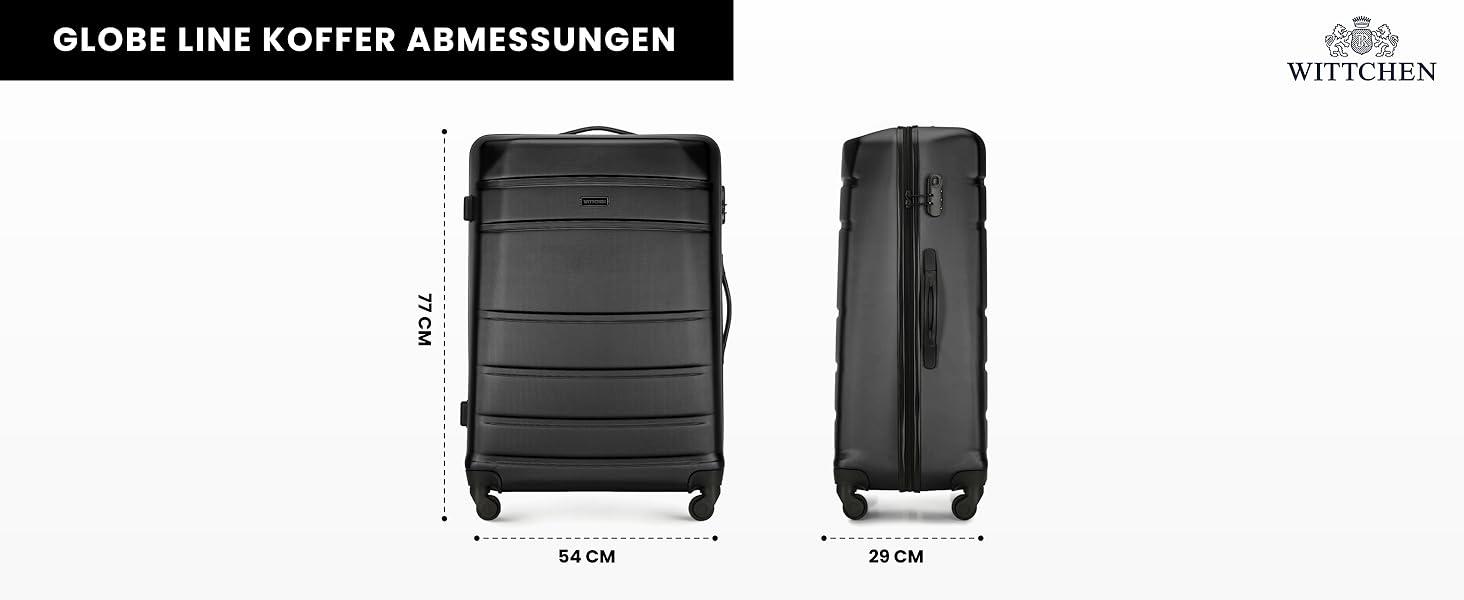 Чемодан для косметики/ручної поклажі WITTCHEN Globe Line | ABS, кодовий замок, 25 x 33 x 16,5 см, чорний | Підходить для Lufthansa, Eurowings, Ryanair, Condor, Discover Airlines