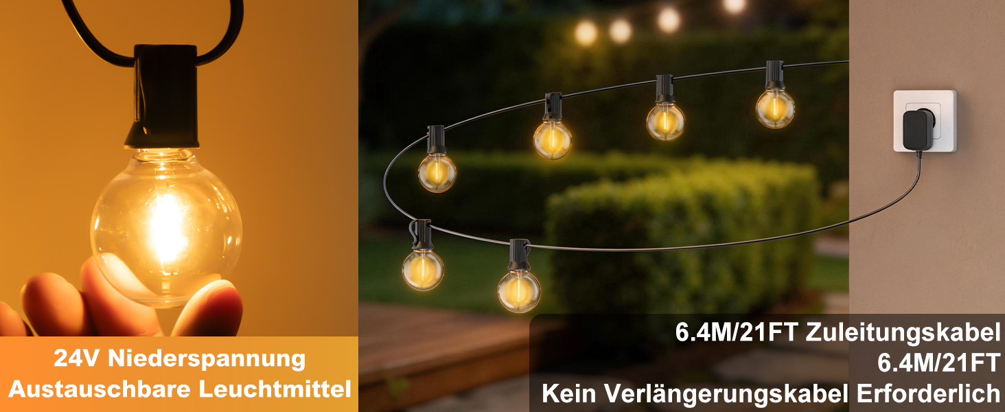 LED гірлянда вулична G40, 23.5м, з пультом та керуванням через додаток, теплий білий, водонепроникна, для саду/балкону