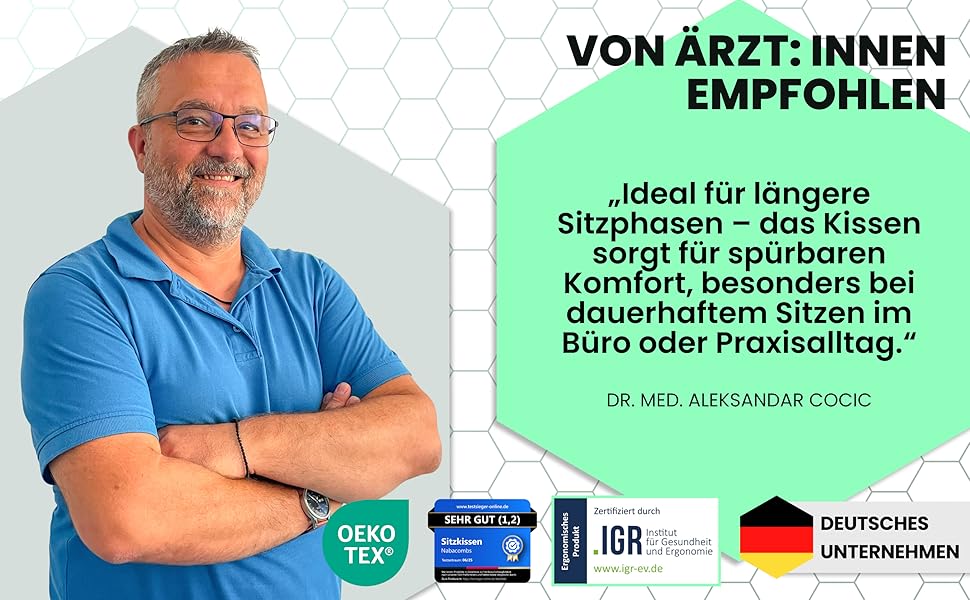 Ортопедична подушка для сидіння – ергономічна, з піною з пам'яті, знімає навантаження з куприка та спини, готова до використання – сертифікована IGR та перевірена Oeko-Tex, ідеальна для офісу, авто, подорожей та вагітності