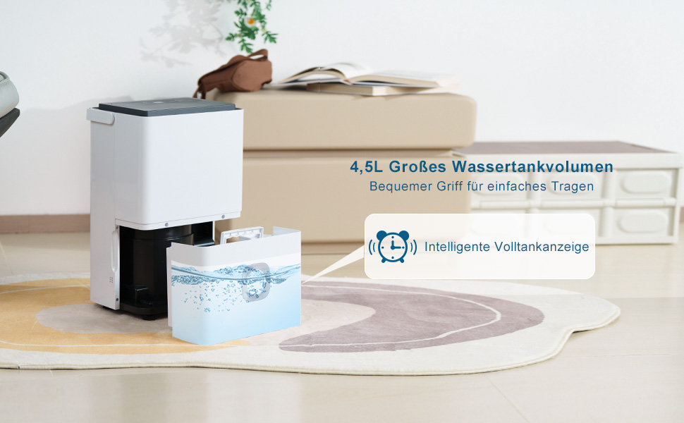 Електричний осушувач повітря для дому: 65л/день, авторежим, резервуар 4.5л з відводом, тихий осушувач для підвалу, офісу, спальні, ванної кімнати, квартири, кухні до 120м², чорний та білий