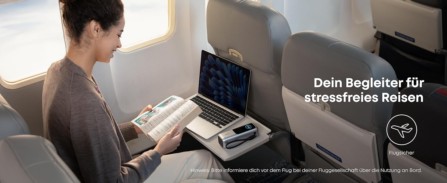 Powerbank Anker 25000mAh з 3 USB-C портами 100W, вбудований кабель, для iPhone, MacBook, Samsung та інших пристроїв (Срібний)