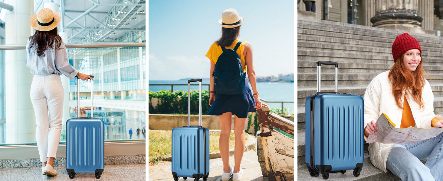 Валіза-тележка KONO 55 см, 20 дюймів, ABS, темно-синій (ручна поклажа)