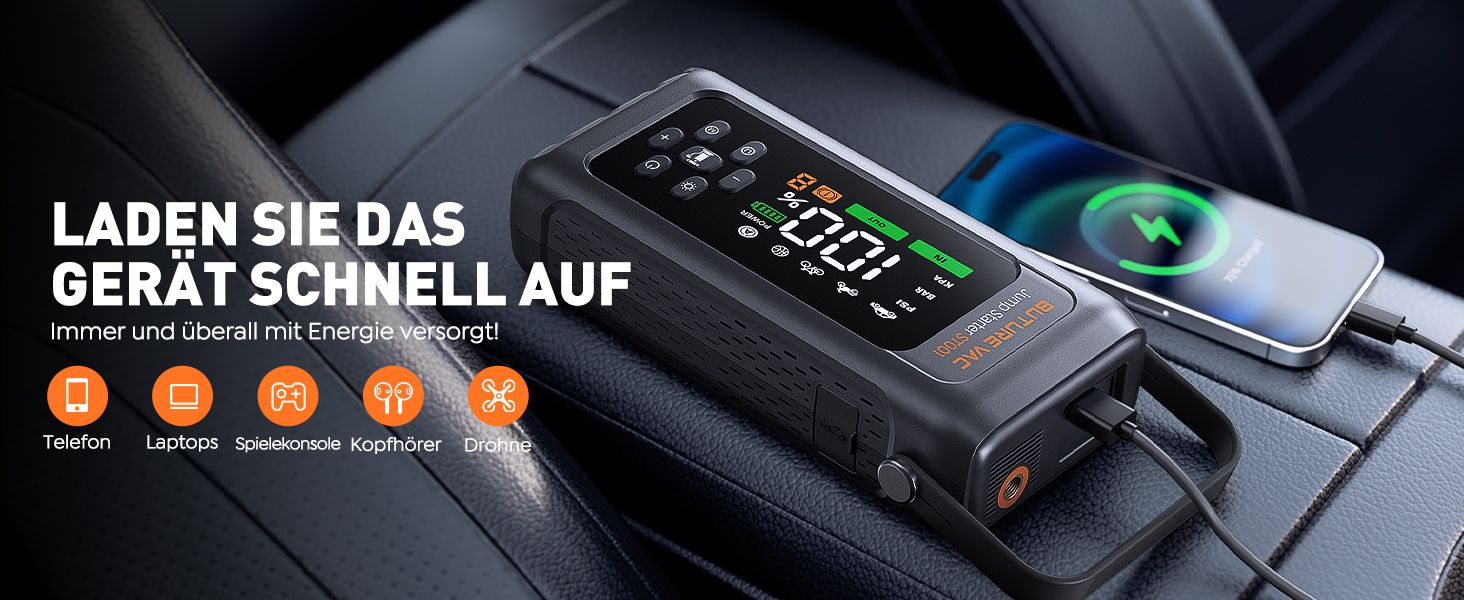 Портативний пусковий пристрій 5000A з компресором 150PSI, 12V, для автомобілів, з ліхтариком, рукавичками