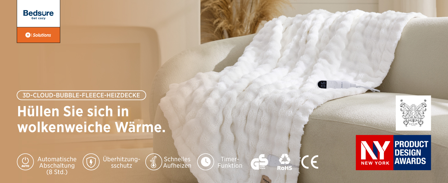 Електрична грілка-ковдра BEDSURE для обігріву, бежева, 130x180 см