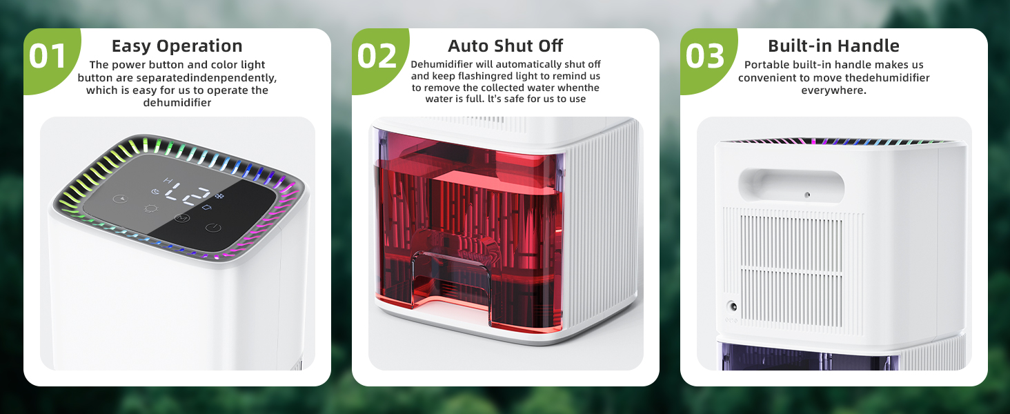 Електричний осушувач повітря 1800 мл з автоматичною відтайкою, LED-дисплеєм, таймером та LCD-екраном, 610 мл/день, для ванної кімнати та спальні