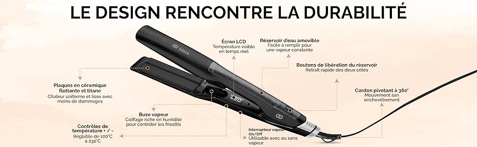 Випрямляч для волосся 2-в-1 Golden Goods з керамічним покриттям та титановими пластинами 42мм, LCD-дисплей, швидкий нагрів 25с, 10 температурних режимів 100-230°C