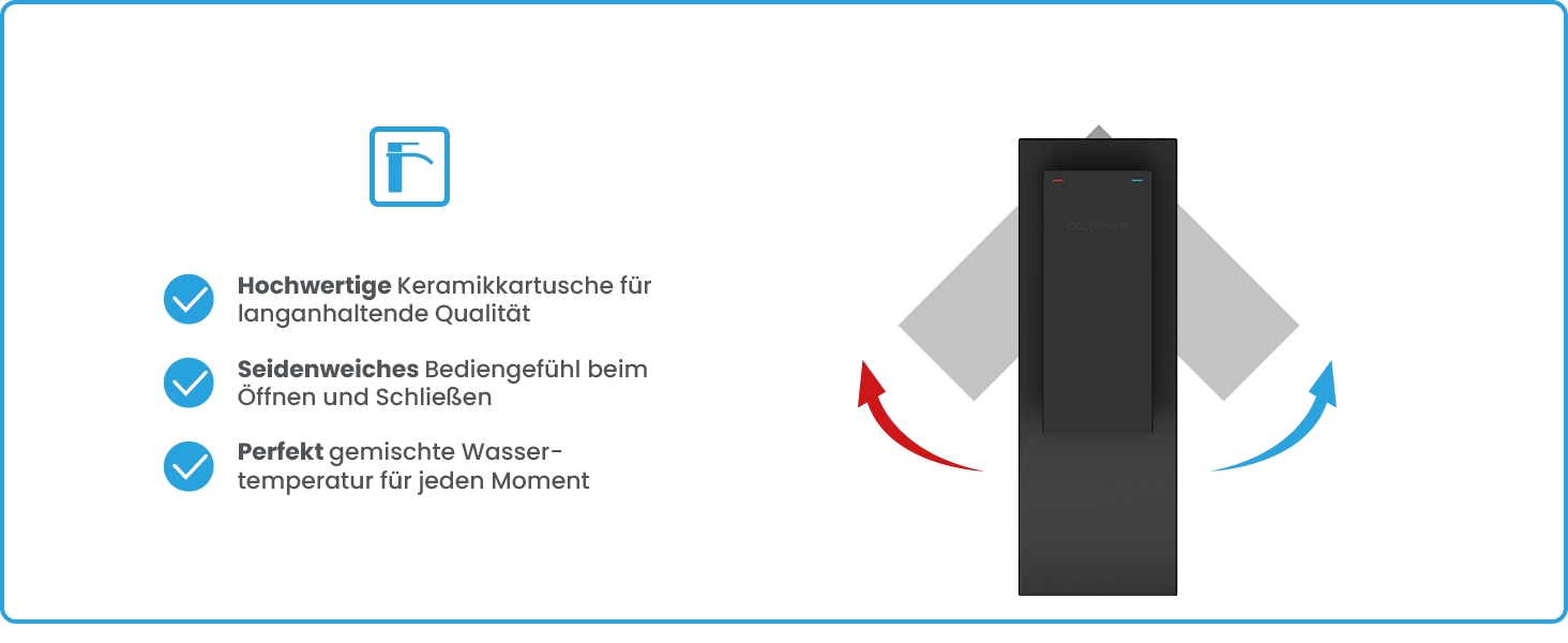 Змішувач для ванної кімнати Bächlein Tamina з водоспадним дизайном, однорідний, з довговічною керамічною картриджі та монтажним комплектом, чорний мат