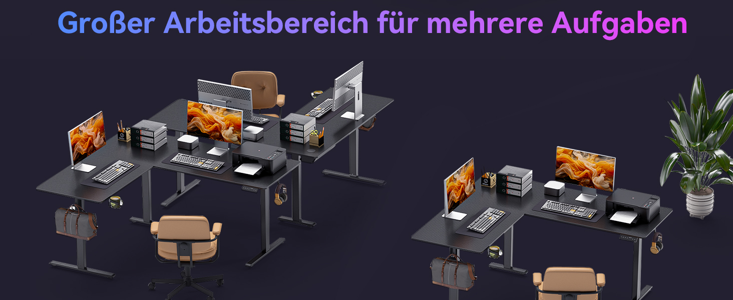 Електричний кутовий стіл WALKINGDESK 160 x 140 см з регулюванням висоти, чорний. Стіл для офісу, геймінгу та дому з кабелеуправлінням