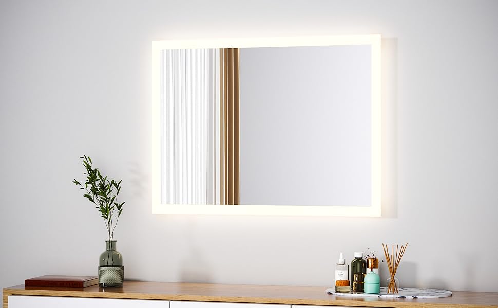 LED дзеркало для ванної кімнати Boromal 40x60 см з підсвічуванням та вимикачем, 6500K, холодний білий світ, Стиль Jb