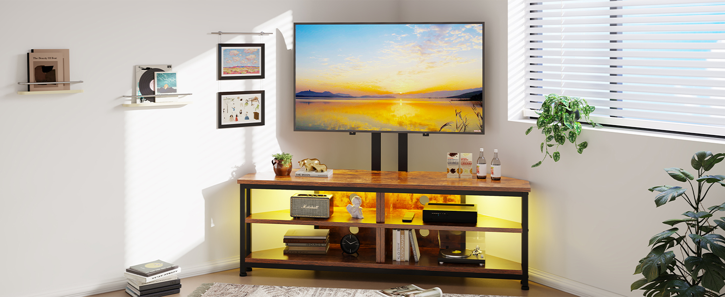 Тужба з полицями та кріпленням для телевізора Dripex кутова низька 120 см з LED підсвіткою