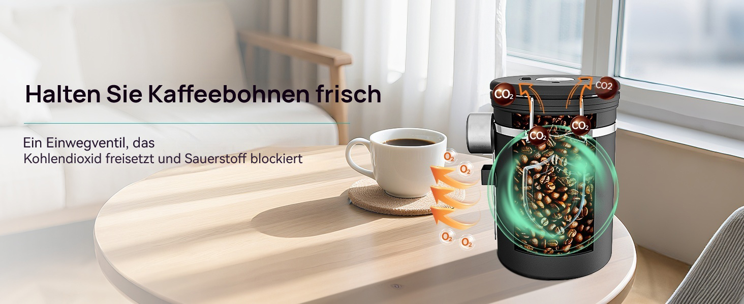 Набір кавових контейнерів Coffee Gator з нержавіючої сталі (2 шт.) – зберігає каву свіжою довше. З датою розкриття, CO2-вентилем та мірною ложкою.