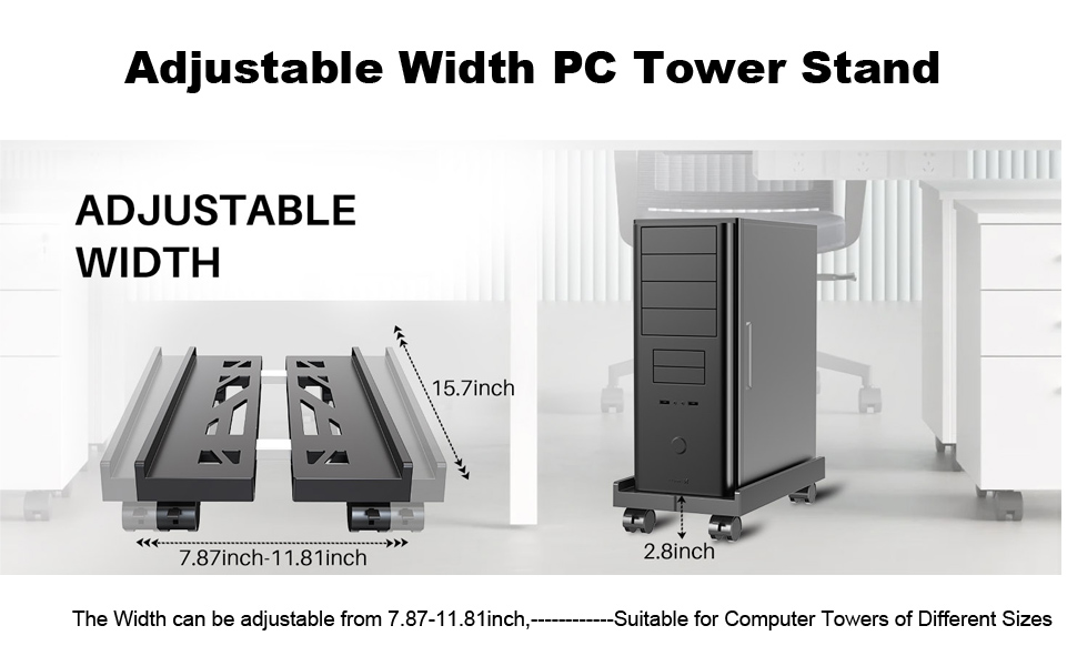 Підставка для ПК Tower, комп'ютерний стійка, універсальна регульована підставка для CPU з роликами (Новий дизайн)