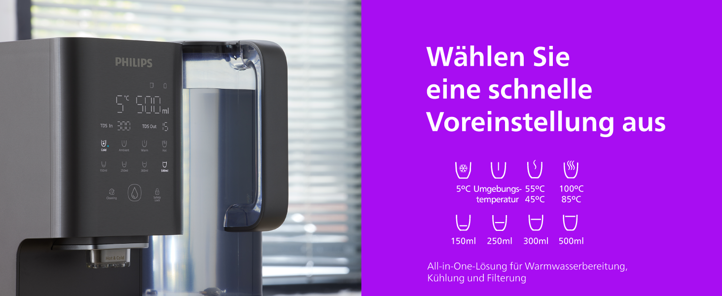 Фільтр для води зворотного осмосу Philips ADD6921DG/10 з охолодженням та підігрівом - видаляє до 110 забруднень, термін служби фільтра 1 рік