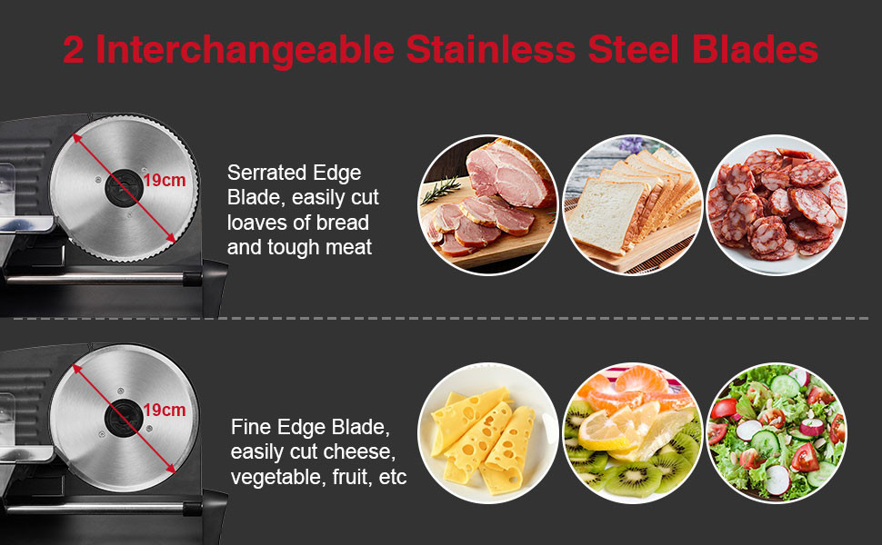 Електричний слайсер 200W з нержавіючої сталі - кухонний слайсер для м'яса, сиру, хліба та ковбаси, регулювання товщини шару 0-15 мм, 2 леза