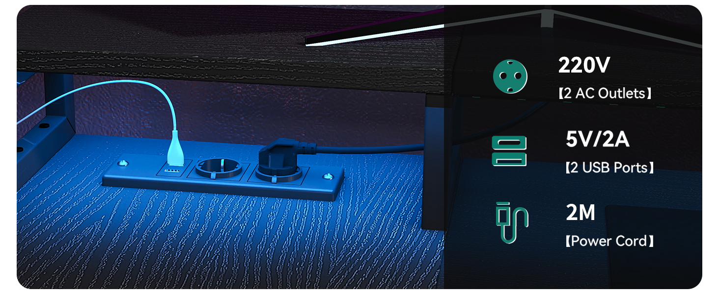 Кутовий комп'ютерний стіл YITAHOME з USB-зарядкою та розеткою, 4 шухляди, полиця, підставка під монітор, 140x100 см, чорний