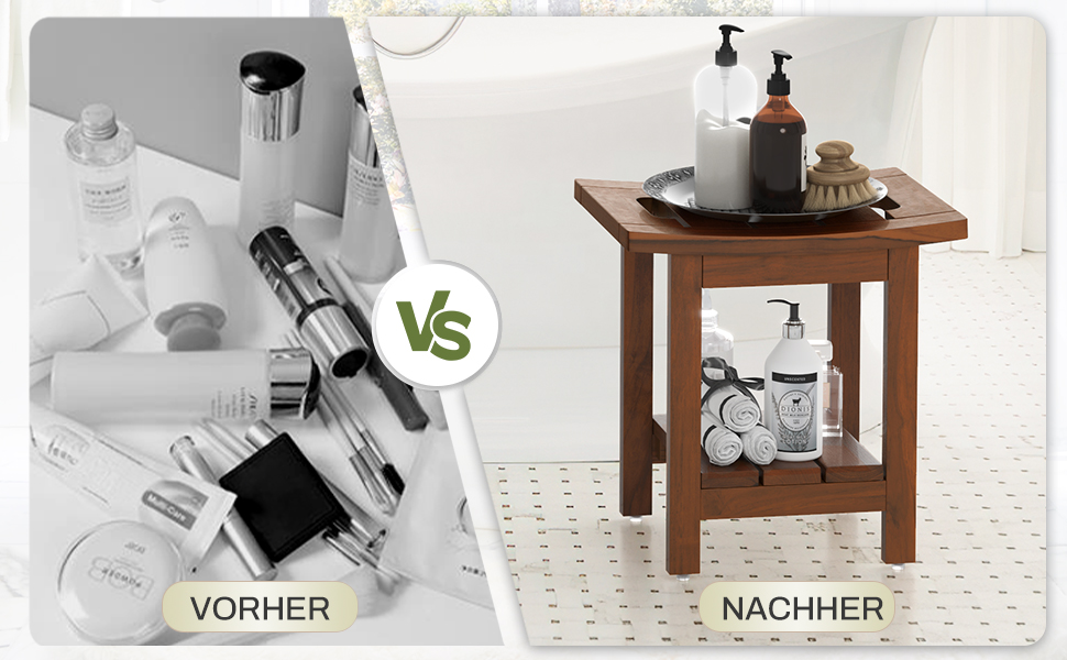 Дзеркальний табурет для душу LUE BONA з масивного теку, 39.9x29.5x41.4 см, коричневий