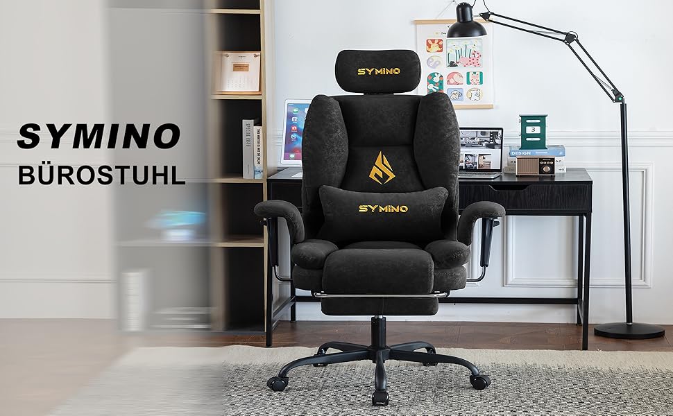 Ігровий крісло Symino, ергономічний офісний стілець з підніжкою, вінтажний дизайн, чорний, до 130 кг