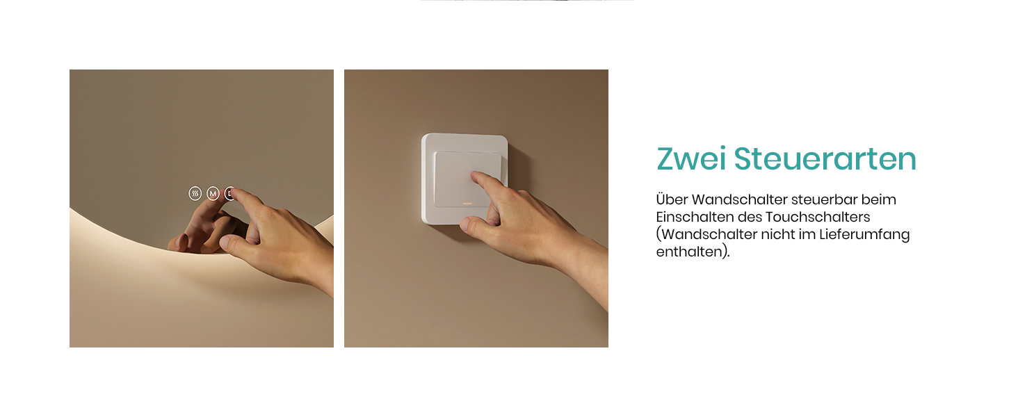 Дзеркало для ванної кімнати EMKE з підсвічуванням, 50 см, кругле, без рами, з регулюванням яскравості, 3 кольори світла, антизапар, сенсорне управління, функція пам'яті, 60x60 см