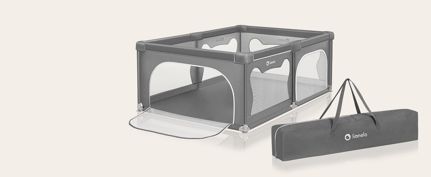 Дитячий манеж Lionelo Willow сірого кольору 120x180x68 см з сіткою, для дітей 0-48 місяців