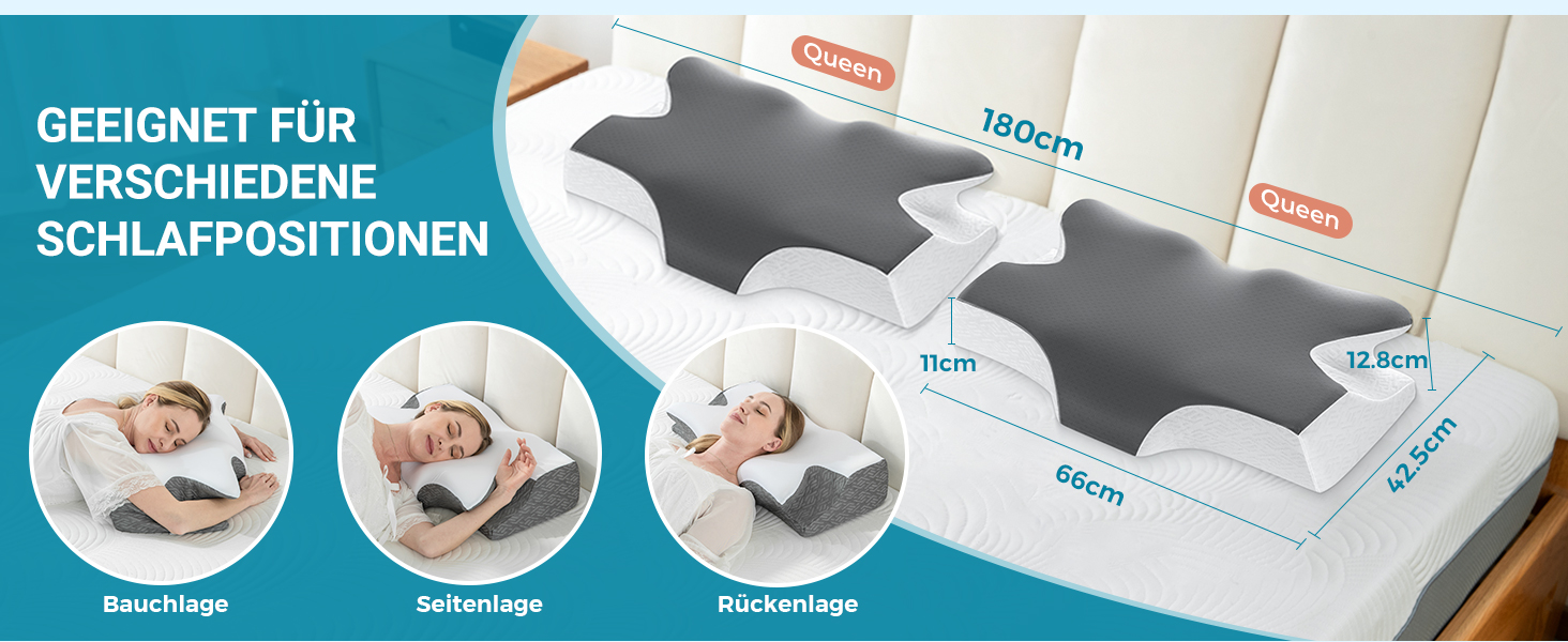 Ортопедична подушка Elviros з Memory Foam, ергономічна підтримка шиї для тих, хто спить на боці, спині та животі, знімний чохол, темно-сіра