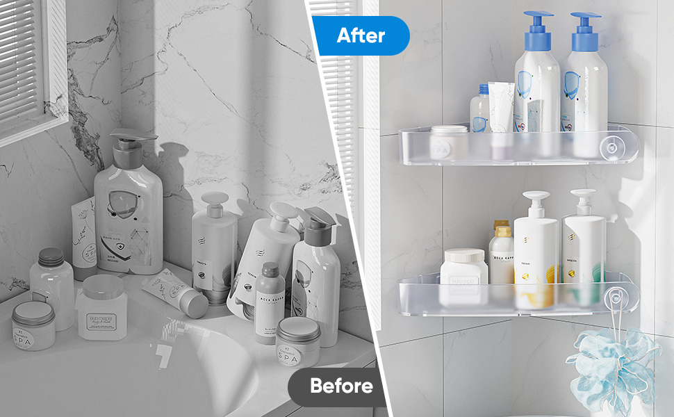 Поличка для душу Sotfamily без свердління (90°), кутова, з клеєм, з нержавіючого пластику, для шампуню, 4 шт., кристалічний дизайн