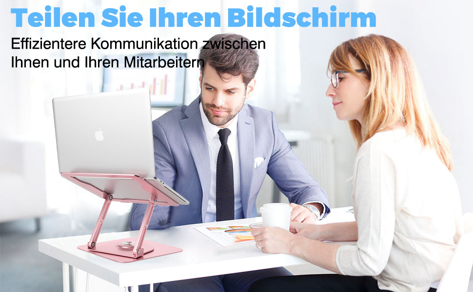 Підставка для ноутбука з регулюванням висоти, обертається на 360°, алюмінієва, рожева