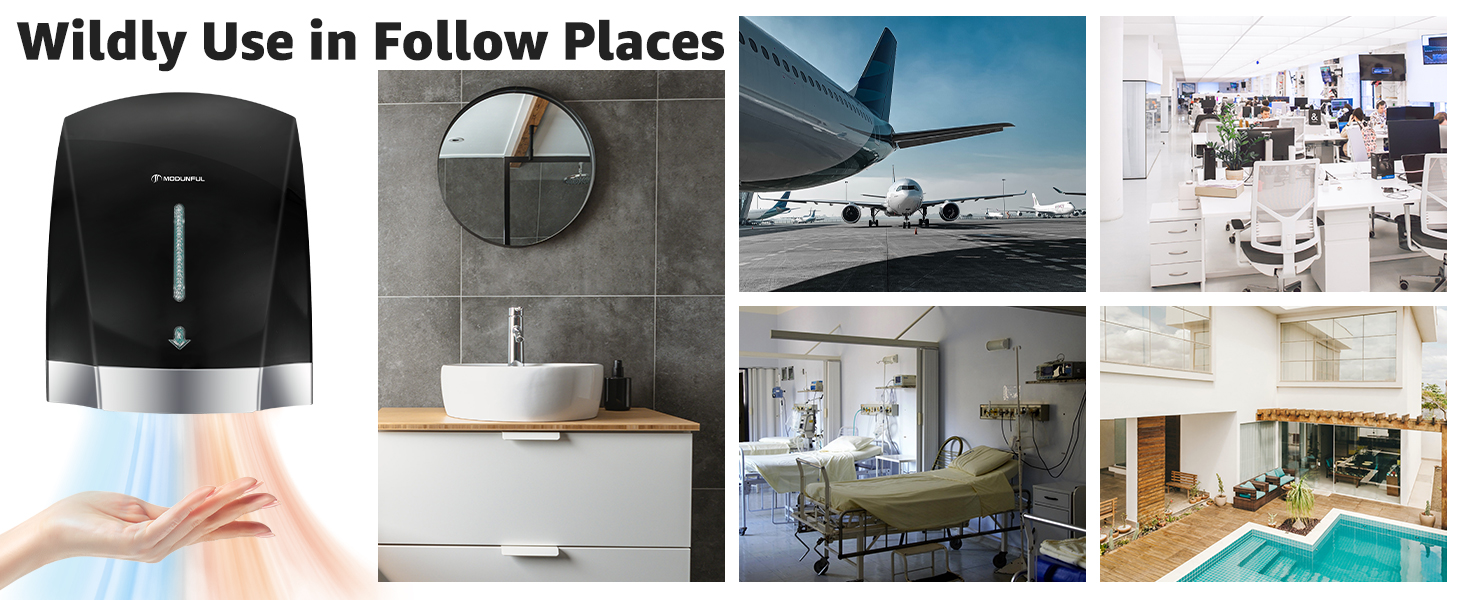 Автоматичний сушар для рук з інфрачервоним сенсором, настінний, 2000W, тихий (40 db), ABS-покриття (чорний)