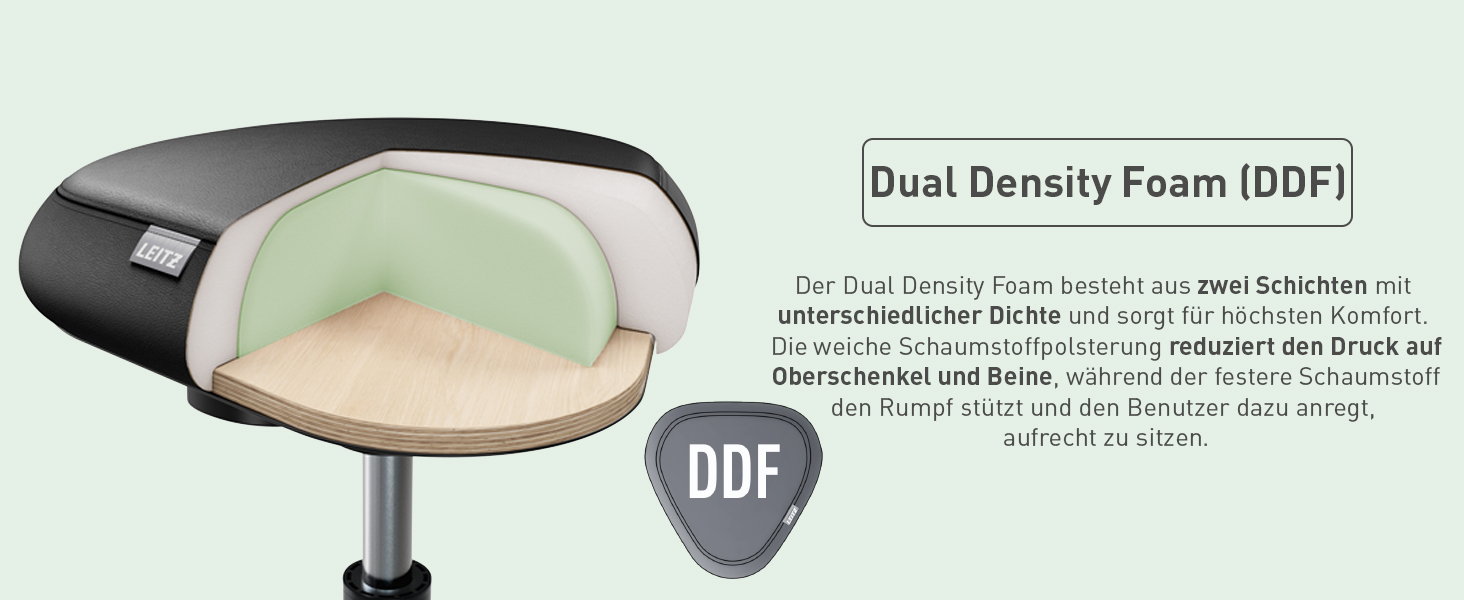 Офісний стілець Leitz Ergo Active з піною подвійної щільності, регульована висота 57-82 см, оббивка з переробленого матеріалу (110 кг), чорний, з колесами