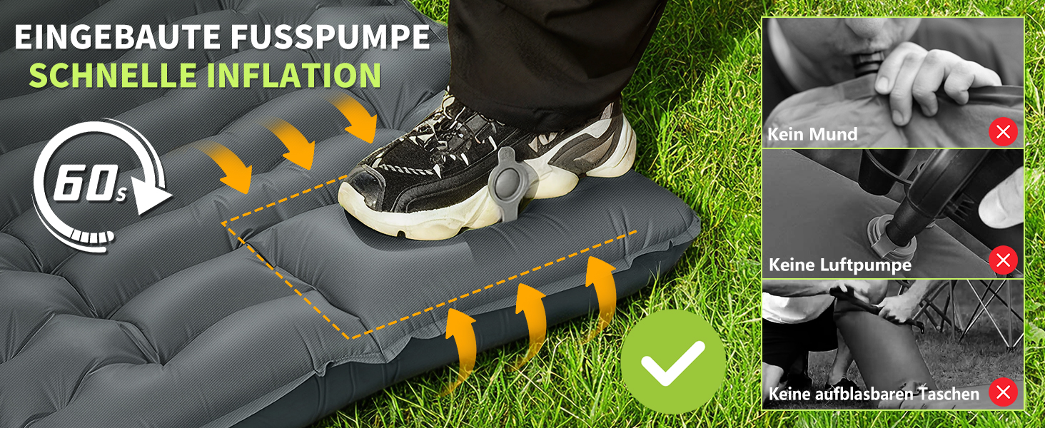 Надувний кемпінговий килимок Yuzonc Isomatte з вбудованим насосом та подушкою, компактний легкий матрац для походу та пляжу (Сірий)