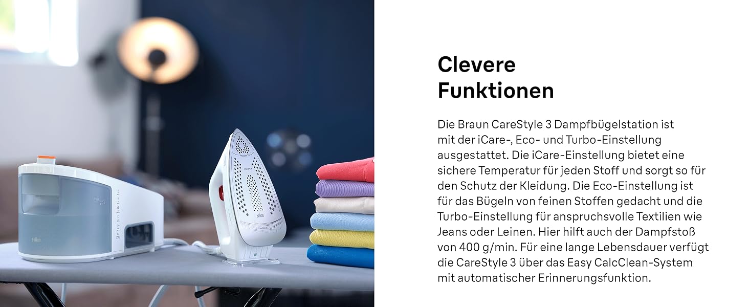 Парова станція Braun CareStyle 3 IS 3132 WH з підошвою FreeGlide 3D, тиск 6 бар, резервуар 2 л, 2400 Вт, білий/помаранчевий