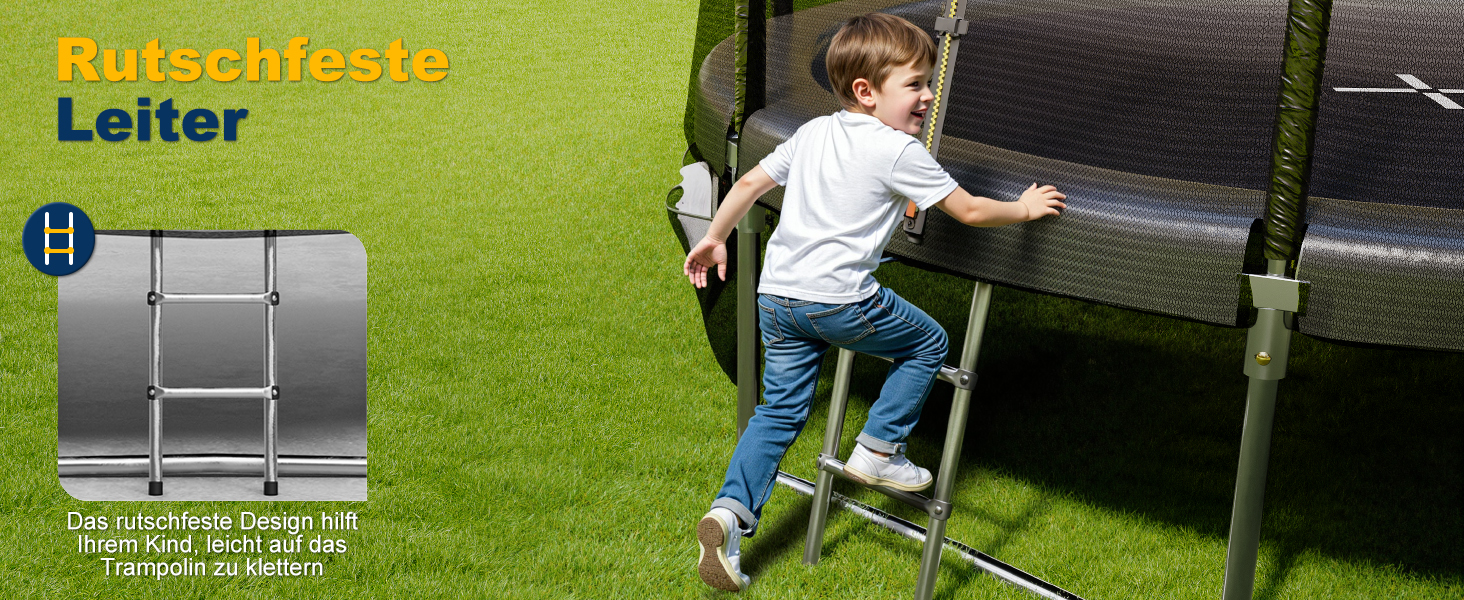 Батут JUMMICO вуличний Ø 228 см з драбиною та кишенею для речей, чорний - безпечний батут для дітей з сертифікацією GS