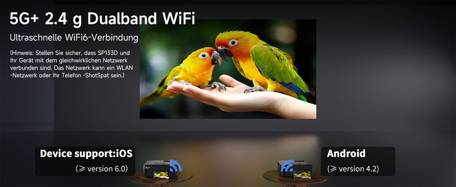 Проектор Beamer для домашнього кінотеатру з Wi-Fi 6 та Bluetooth 5.3, 1080P, 50% Zoom, HDMI/AV/Laptop/iPhone, для використання на вулиці, чорний