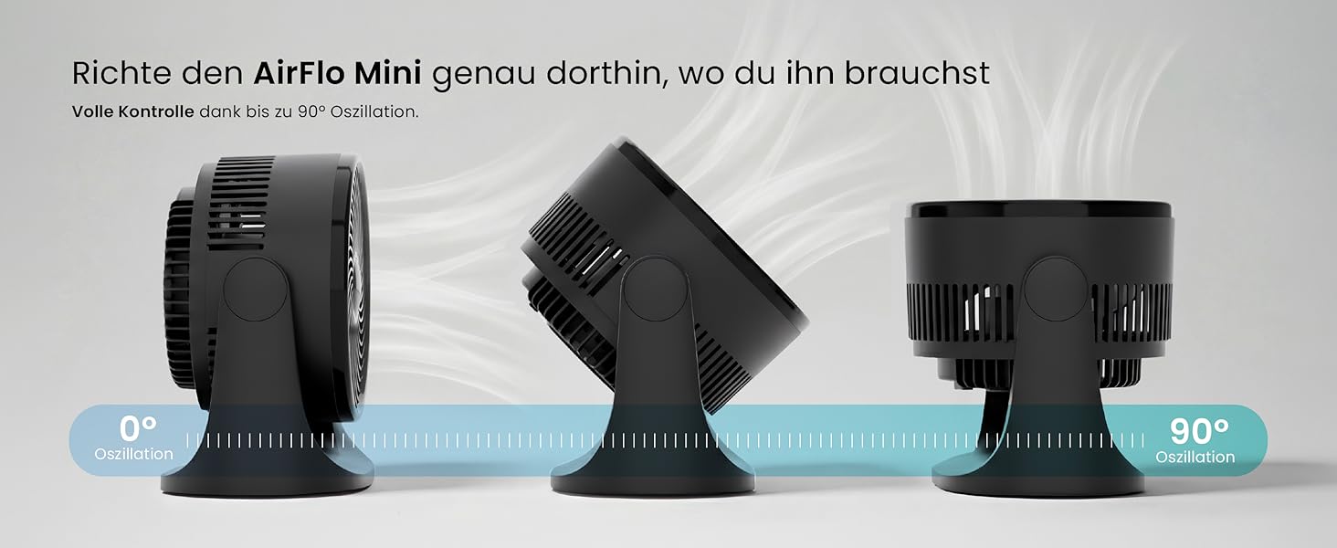 Pro Breeze AirFlo Mini Настільний Вентилятор: Тихий Турбо Вентилятор з 3 Швидкостями, Нахилом 90° та Потужним Потоком Повітря 4.2 м/с, Компактний для Офісу, Спальні та Дому (Чорний)