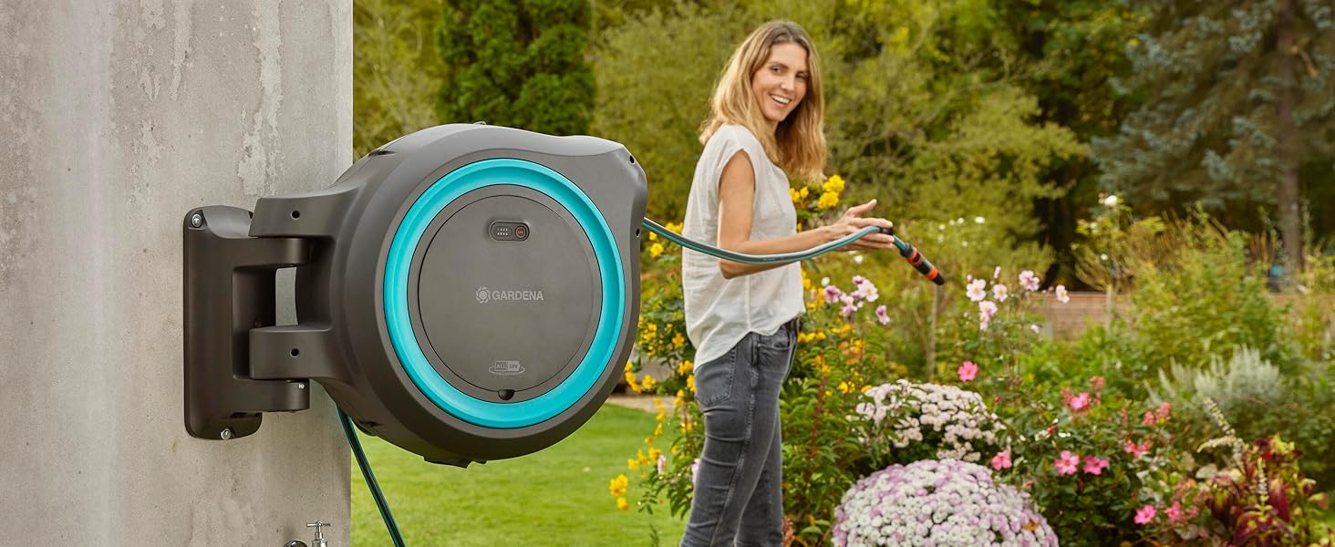 Gardena PowerRoll XXL Solo: Автоматичний шланг-намотувач 40м з акумулятором, бірюзовий (18645-55)