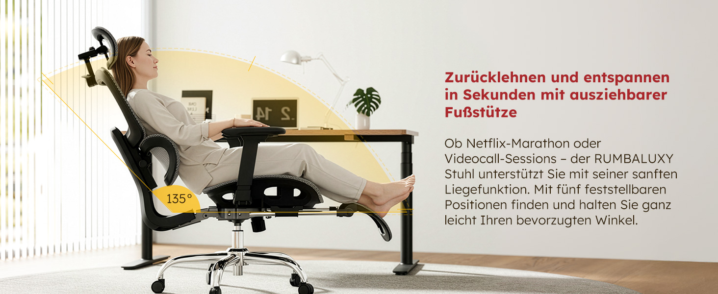 Ергономічне крісло для офісу Voll-Mesh з підголівником, підставкою для ніг, регульованою спинкою, підлокітниками, саморегульованою поперековою підтримкою, PU-колесами, поворот на 360°, 150 кг, темно-сірий