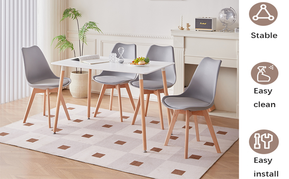 Обідня група GrandCA HOME з 6 стільців: стіл та 6 стільців для вітальні, кухні, офісу (білий стіл, бежеві стільці)