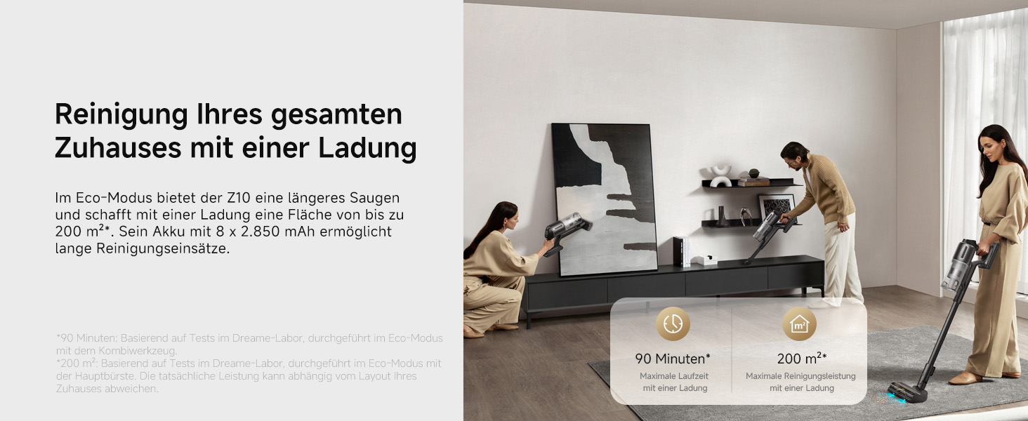 Dreame Z10 - Бездротовий пилосос з потужністю 190AW, 90 хвилин роботи, датчик пилу, LED-дисплей, синій LED, без заплутування, для дому, шерсті тварин, килимів