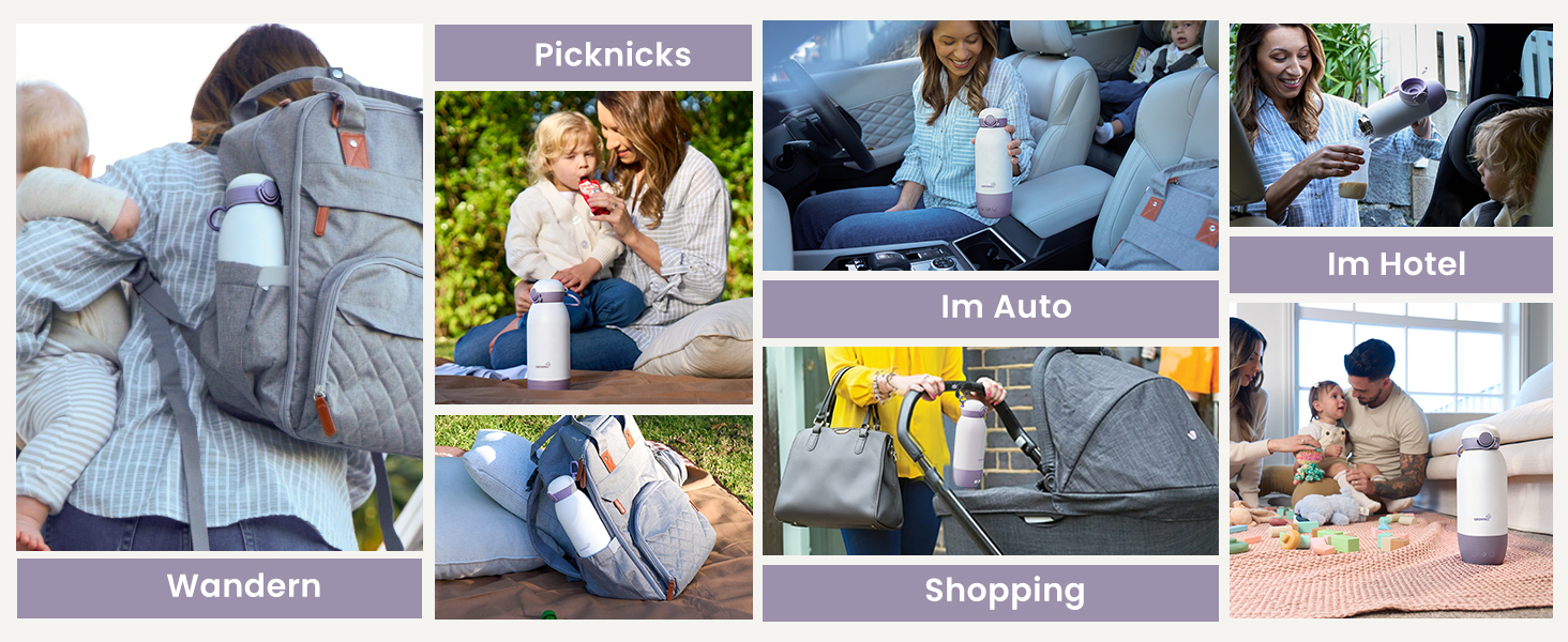 Підігрівач для пляшечок GROWNSY: портативний, для подорожей, 10000mAh, 600мл, точний контроль температури, рожевий/фіолетовий